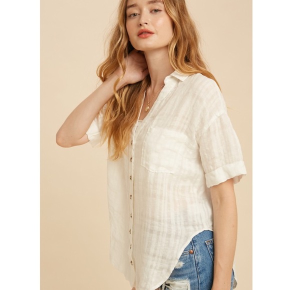 Women’s Classy Relaxed Fit Linen Button Down Top Blouse Spring Tops - Picture 2 of 8